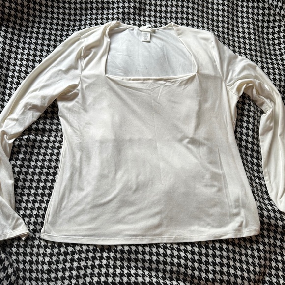 H&M Square Neck Long Sleeve Jersey Top, Size XL, White - Picture 1 of 2